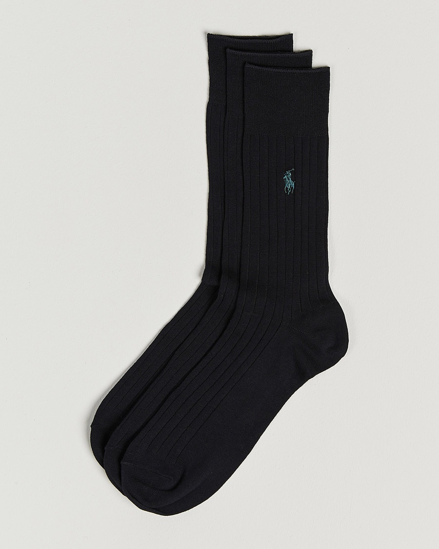 Herre | Polo Ralph Lauren | Polo Ralph Lauren 3-Pack Egyptian Rib Crew Socks Black
