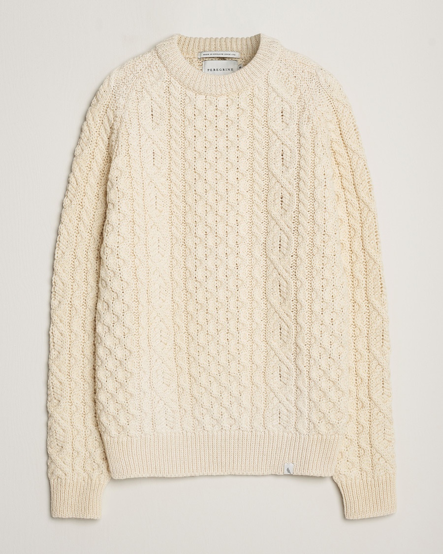 Herre | Peregrine | Peregrine Hudson Wool Aran Knitted Jumper Ecru