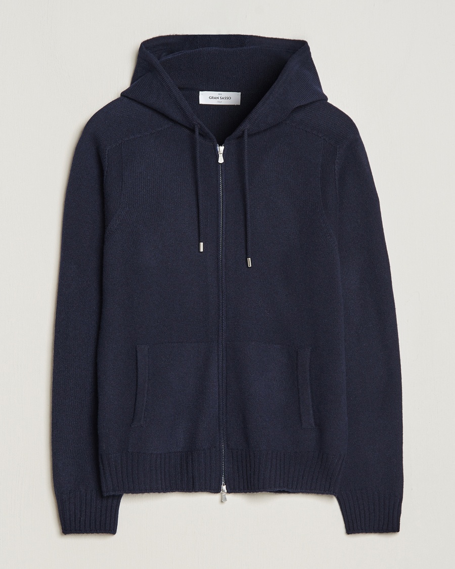 Herre | Gran Sasso | Gran Sasso Full Zip Wool Hoodie Navy