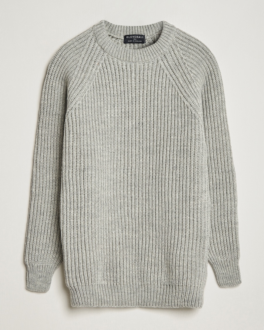 Gloverall Fisherman Rib Chunky Wool Crew Neck Light Grey – Grå