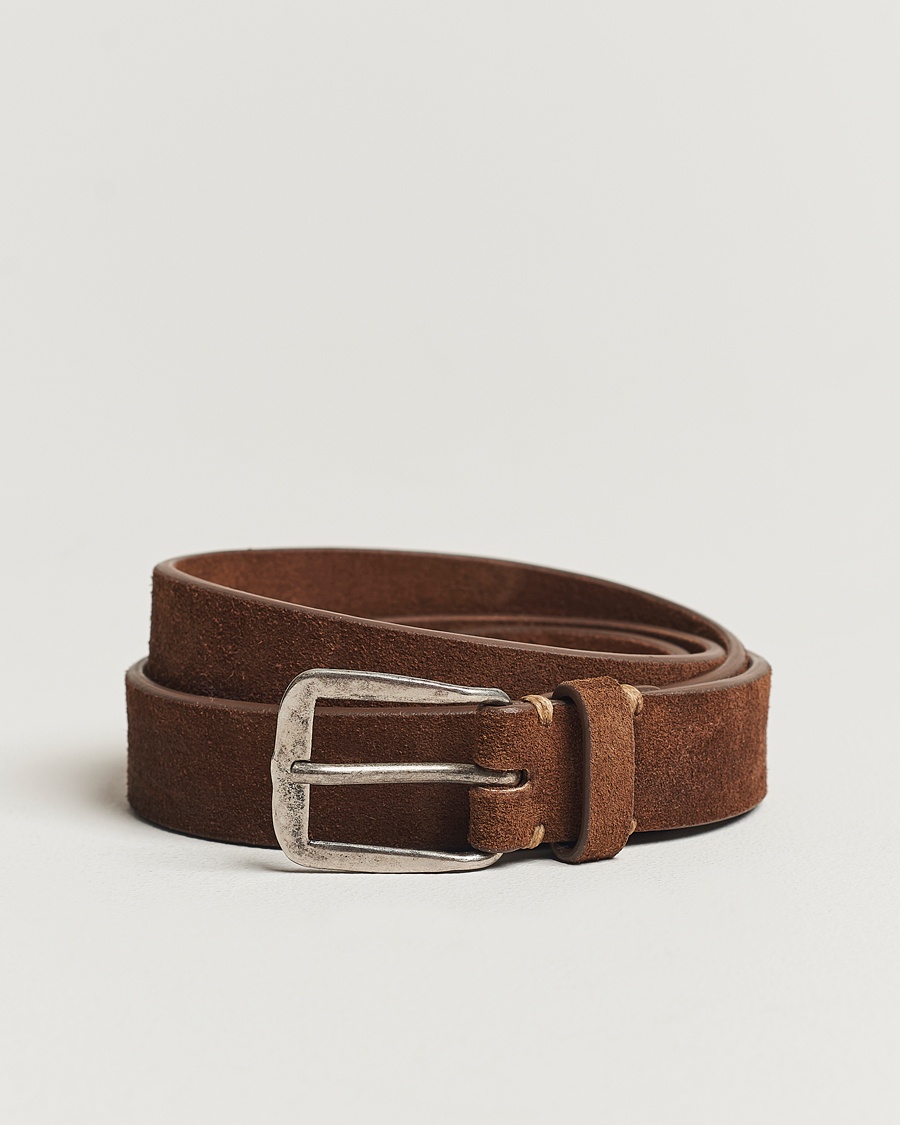 Massimo Alba Narrow Suede Belt Dark Brown – Brun
