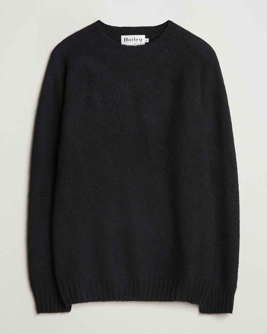 Herre | Harley Of Scotland | Harley Of Scotland Brushed Supersoft Lambswool Crewneck Black