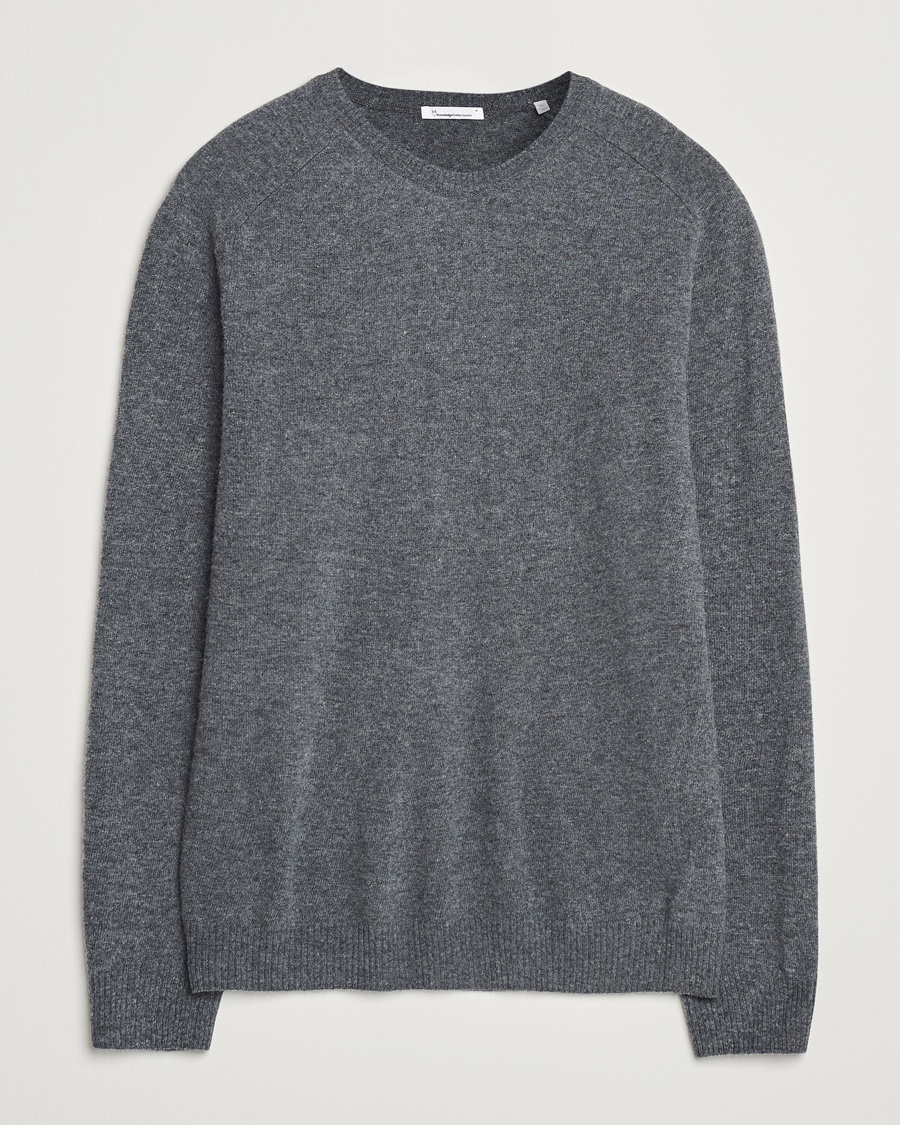 Herre | KnowledgeCotton Apparel | KnowledgeCotton Apparel Lambswool Roundneck Dark Grey