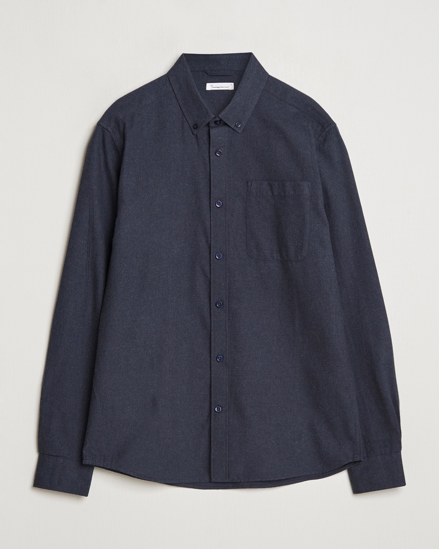 Herre | KnowledgeCotton Apparel | KnowledgeCotton Apparel Regular Fit Melange Flannel Shirt Navy