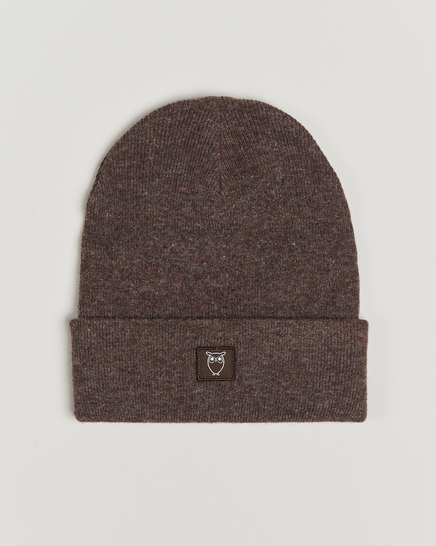Herre | KnowledgeCotton Apparel | KnowledgeCotton Apparel Double Layer Wool Beanie Brown Melange