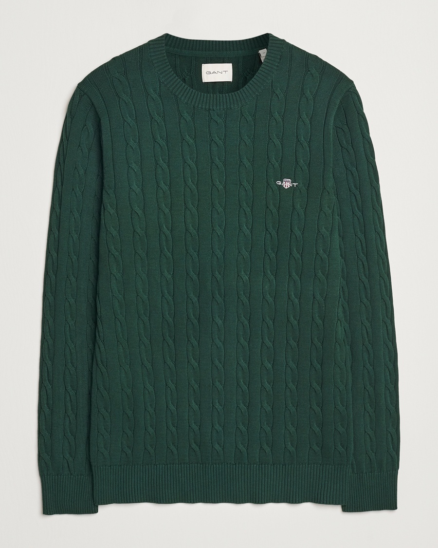 Herre | GANT | GANT Cotton Cable Crew Neck Tartan Green