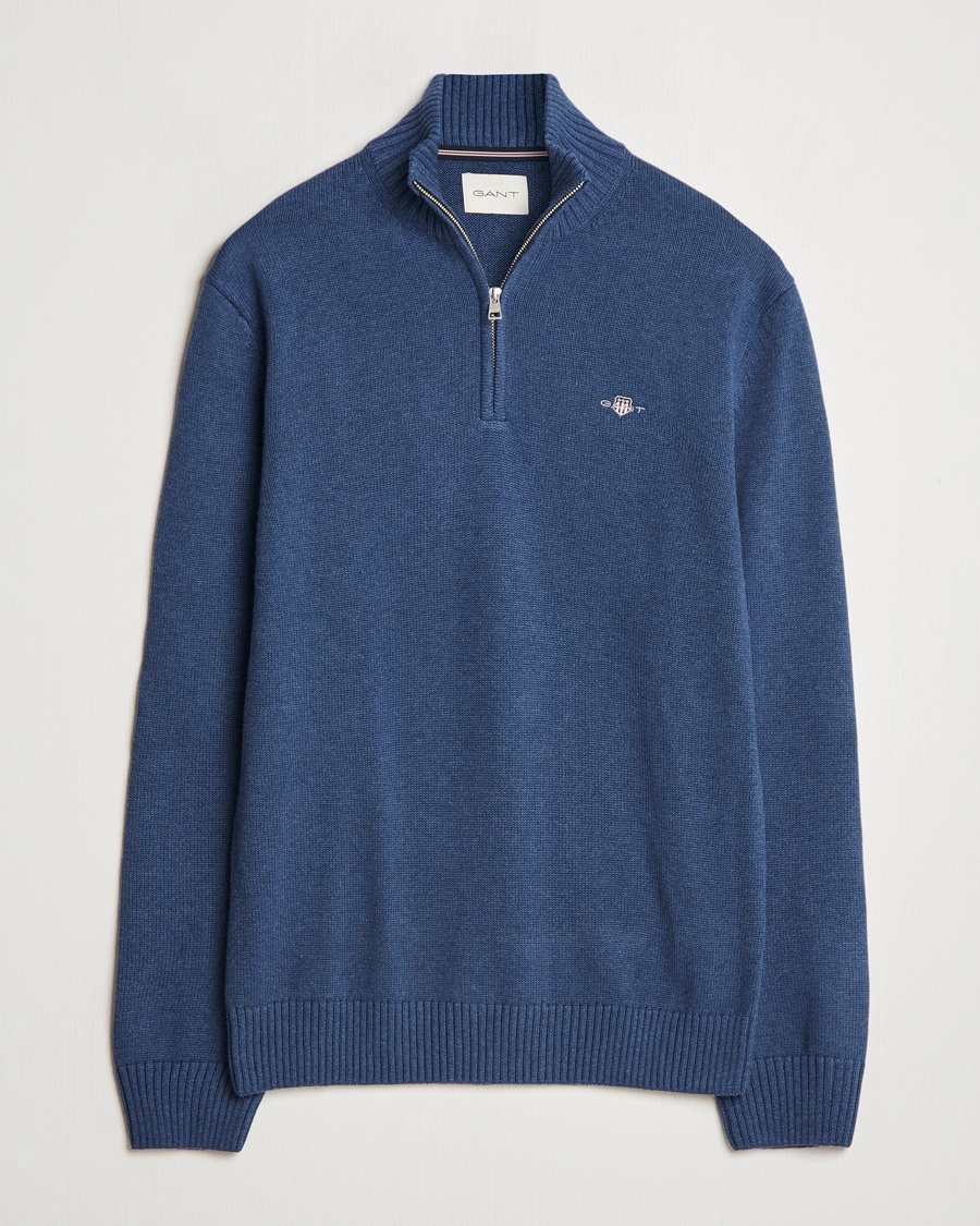 Herre | GANT | GANT Casual Cotton Half Zip Dark Jeans Blue Melange