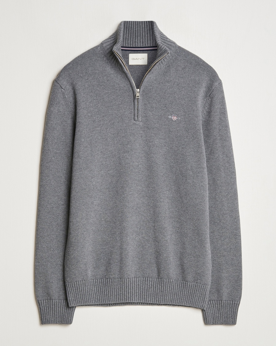 Herre | GANT | GANT Casual Cotton Half Zip Dark Grey Melange