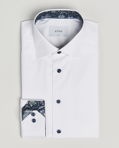 Eton Slim Fit Signature Twill Contrast Shirt White – Hvit