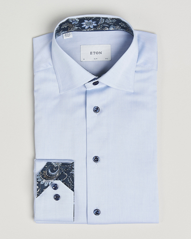 Eton Slim Fit Signature Twill Contrast Shirt Light Blue – Blå