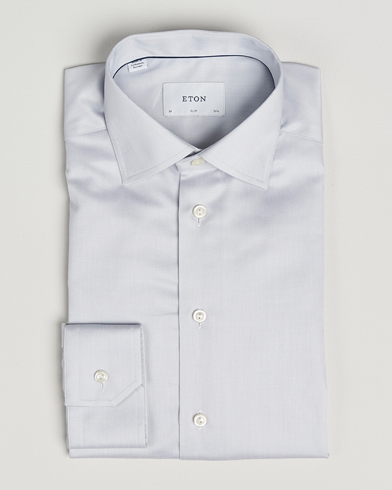 Eton Slim Fit Signature Twill Paspoal Shirt Light Grey – Grå