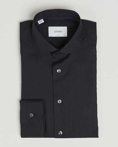 Eton Slim Fit Wrinkle Free Flannel Shirt Black – Svart