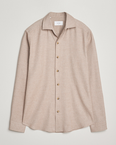 Eton Casual Fit One Piece Collar Flannel Shirt Beige – Beige