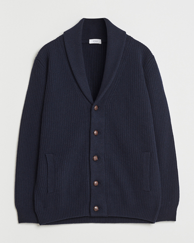 Eton Wool Knitted Shawl Collar Cardigan Navy – Blå