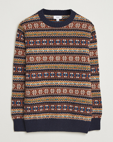 Eton Wool Knitted Fair Isle Sweater Multi – Blå