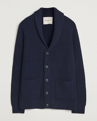 Herre | GANT | GANT Wool Knitted Shawl Collar Cardigan Evening Blue