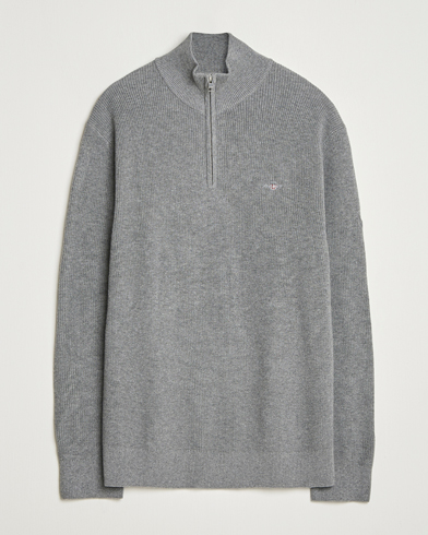 Herre | GANT | GANT Cotton/Merino Ribbed Half Zip Dark Grey Melange