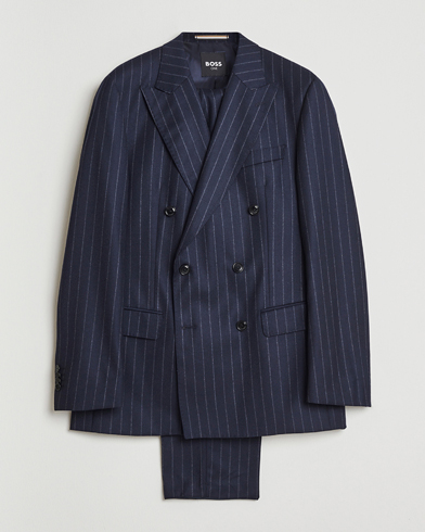 Herre | BOSS BLACK | BOSS BLACK Huge Wool Double Breasted Pinstriped Suit Dark Blue