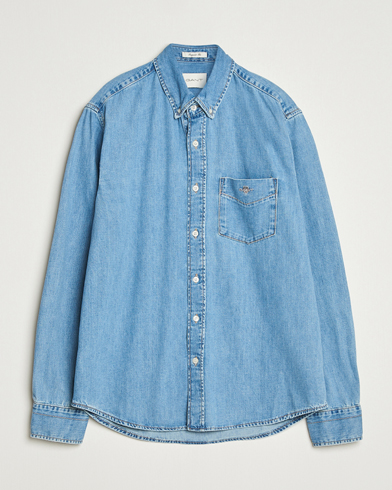 Herre | GANT | GANT Regular Fit Denim Shirt Light Blue Worn In