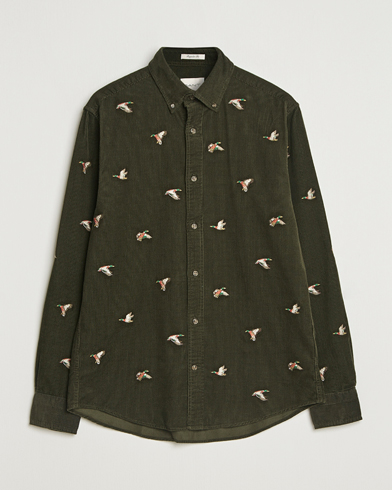 Herre | GANT | GANT Regular Fit Embroidered Corduroy Shirt Green Lagoon