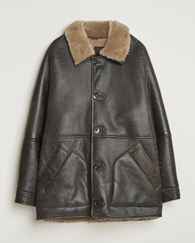 Herre | GANT | GANT Worn In Leather Shearling Jacket Deep Brown