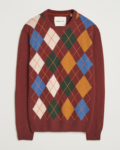Herre | GANT | GANT Lambswool Argyle Knitted Crew Neck Winter Wine