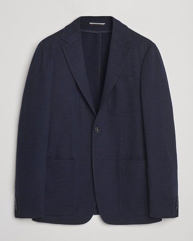 Herre | Canali | Canali Wool Houndstooth Jersey Blazer Navy