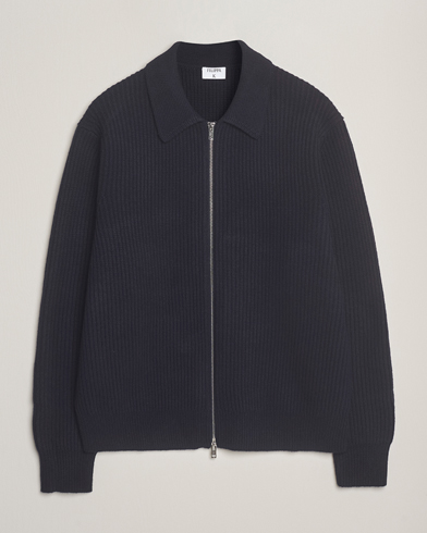 Herre | Filippa K | Filippa K Ribbed Wool Full Zip Cardigan Navy