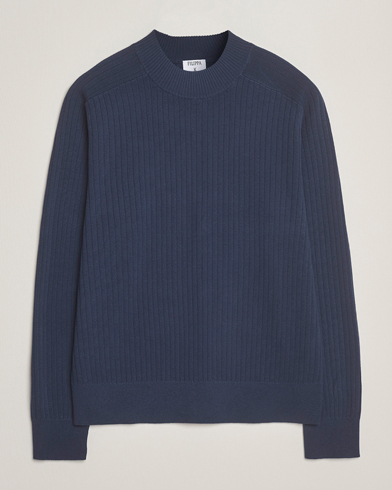 Herre | Filippa K | Filippa K Cotton Merino Knitted Mock Neck Sweater Dusk Blue