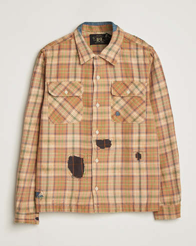 Herre | RRL | RRL Carter Repaired Flannel Overshirt Orange/Tan