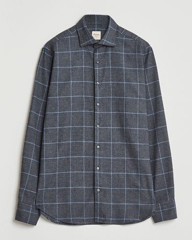 Herre | Stenströms | Stenströms Regular Fit Overcheck Flannel Shirt Dark Grey