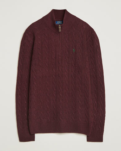 Herre | Polo Ralph Lauren | Polo Ralph Lauren Wool/Cashmere Cable Half Zip Aged Wine Heather