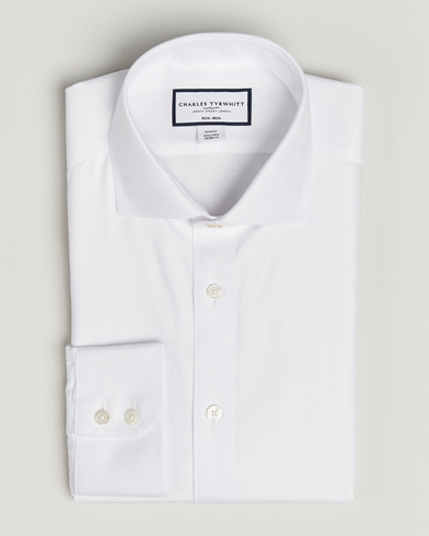 Herre | Charles Tyrwhitt | Charles Tyrwhitt Slim Fit Non Iron Herringbone Cut Away Shirt White