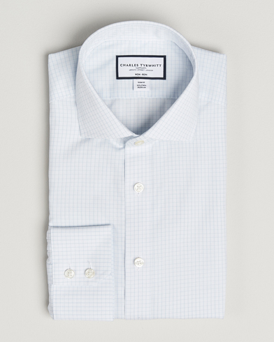 Herre | Charles Tyrwhitt | Charles Tyrwhitt Slim Fit Non Iron Poplin Check Shirt Ice Blue