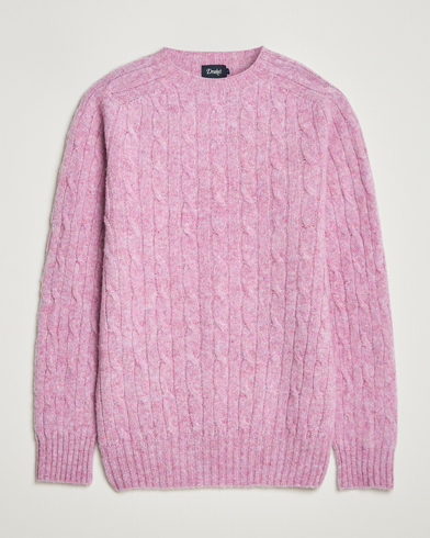 Herre | Drake's | Drake's Brushed Shetland Cable Crew Purple
