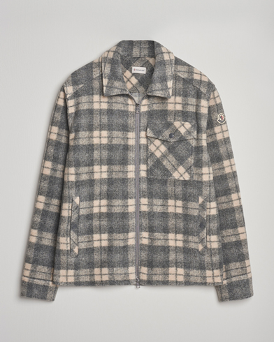 Herre | Moncler | Moncler Wool Zip Overshirt Grey Check