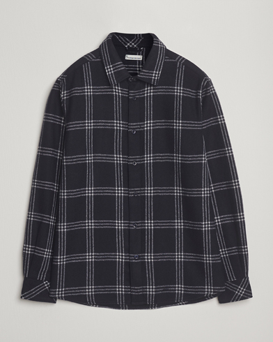 Herre | KnowledgeCotton Apparel | KnowledgeCotton Apparel Merino Wool Check Overshirt Blue