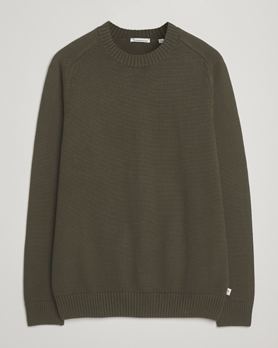 Herre | KnowledgeCotton Apparel | KnowledgeCotton Apparel Plain Knitted Cotton Crewneck Forest Night