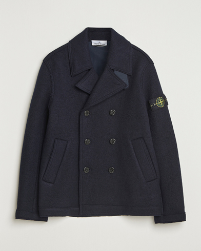 Herre | Stone Island | Stone Island Double Breasted Felted Wool Peacoat Navy