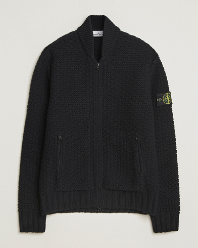 Herre | Stone Island | Stone Island Mixed Stiches Wool Knitted Zip Cardigan Black