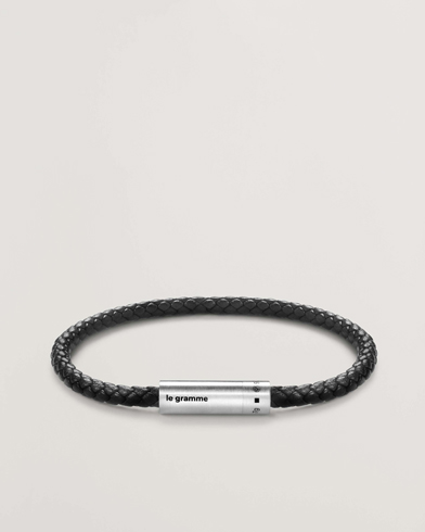 LE GRAMME Leather Cable Bracelet Black/Sterling Silver 7g – Svart