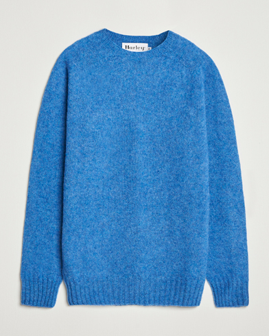 Herre | Harley Of Scotland | Harley Of Scotland Brushed Supersoft Lambswool Crewneck Cobalt