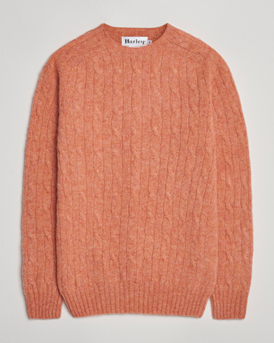 Herre | Harley Of Scotland | Harley Of Scotland Brushed Supersoft Lambswool Cable Parfait