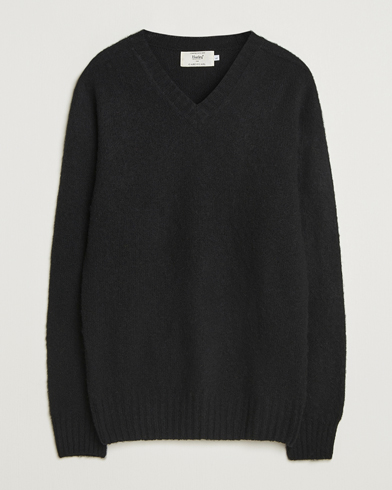 Herre | Harley Of Scotland | Harley Of Scotland Brushed Supersoft Lambswool V-Neck Black