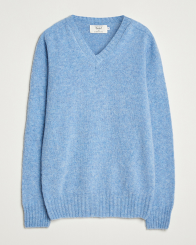 Herre | Harley Of Scotland | Harley Of Scotland Brushed Supersoft Lambswool V-Neck Light Blue