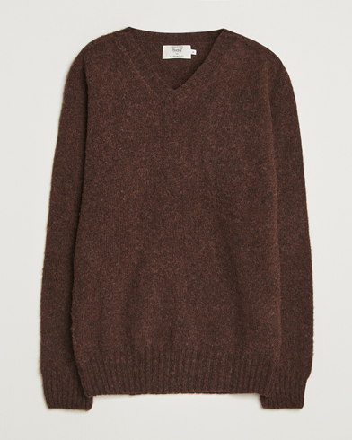 Herre | Harley Of Scotland | Harley Of Scotland Brushed Supersoft Lambswool V-Neck Brown