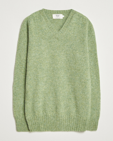 Herre | Harley Of Scotland | Harley Of Scotland Brushed Supersoft Lambswool V-Neck Light Green