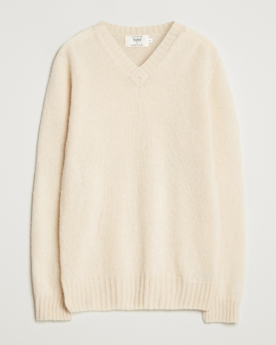 Herre | Harley Of Scotland | Harley Of Scotland Brushed Supersoft Lambswool V-Neck Vanilla