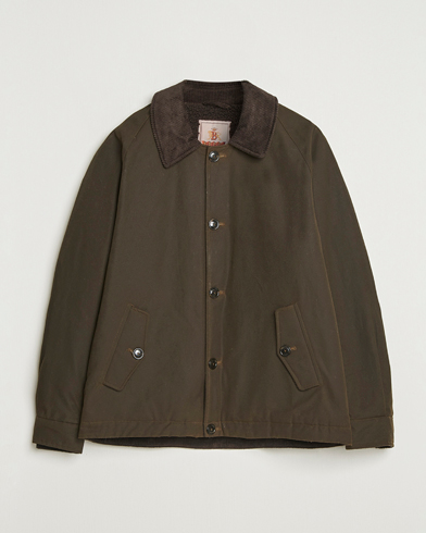 Herre | Baracuta | Baracuta Waxed Sherling Lined Deck Jacket Deep Moss