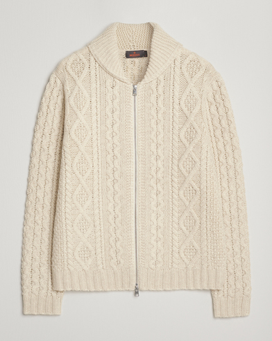 Herre | Morris | Morris Cornwall Cable Full Zip Jacket OfF White